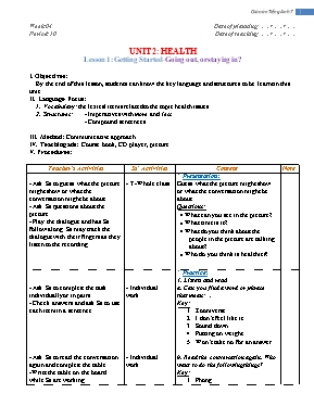 Giáo án Tiếng Anh Lớp 7 (Thí điểm) - Unit 2 Health